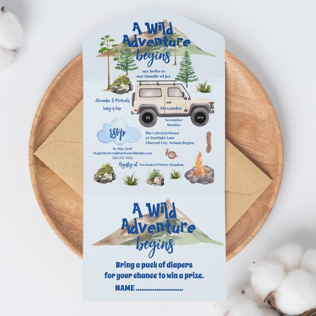 Invitación Todo En Uno Camper de acuarela de Baby Shower Adventure (Subido por el creador)
