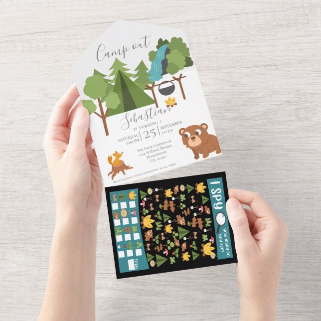 Invitación Todo En Uno Campo fuera Fiesta con juego en la invitación tras (desgarro)