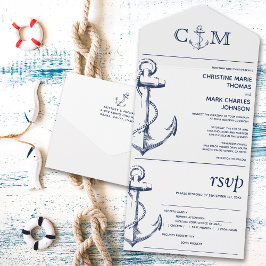 Invitación Todo En Uno Canción Boda de Ancla Náutica Solicitud de Comida 