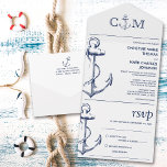 Invitación Todo En Uno Canción de Boda de Ancla Náutica Solicitud de Canc<br><div class="desc">Estas invitaciones a la Boda Náutica de Ancla con presupuesto ajustado están diseñadas con una tarjeta postal RSVP perforada fácil de romper. Simplemente dobla cada tarjeta en la forma delineada y luego sella y envía - no se necesita ningún sobre para el envío.</div>