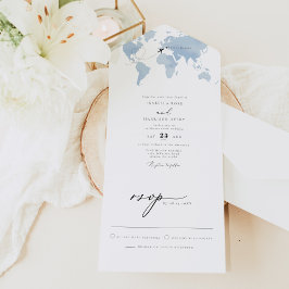 Invitación Todo En Uno CARMEN Dusty Blue Map Travel Destination Wedding A