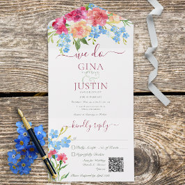 Invitación Todo En Uno Carnaciones rusas rosadas y no me olviden del códi