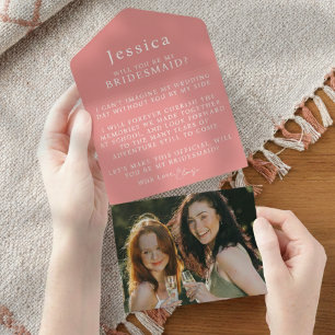 Invitación Todo En Uno Carta de propuesta de dama de honor con foto
