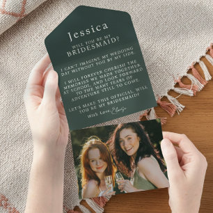 Invitación Todo En Uno Carta de propuesta de dama de honor con foto