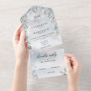 Invitación Todo En Uno Cascada de vegetación floral elegante boda de invi