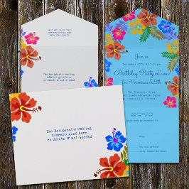 Invitación Todo En Uno Celebración Del Cumpleaños De Hibiscus Luau En Una