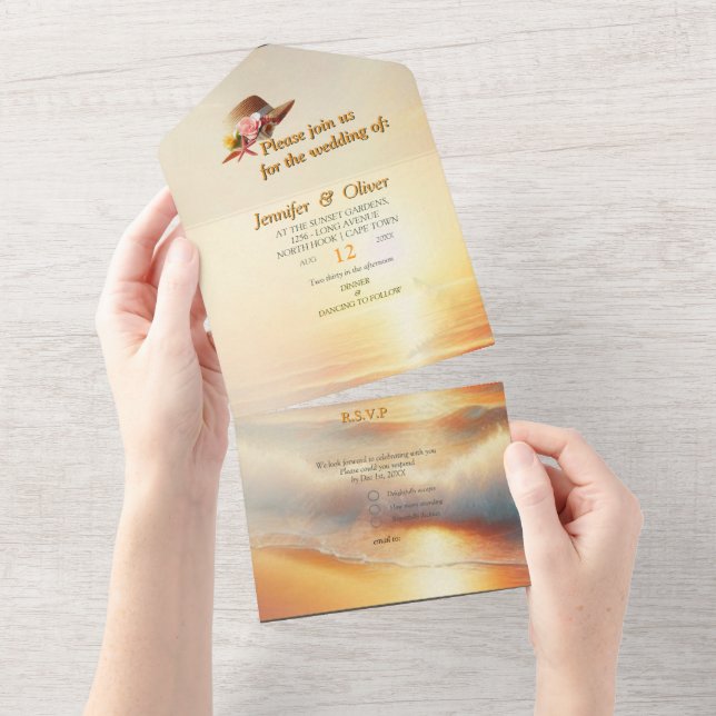 Invitación Todo En Uno Celebraciones de Bodas costeros en la playa (desgarro)