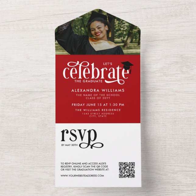 Invitación Todo En Uno Celebrar al graduado Foto QR RSVP (Interior)