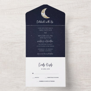 Invitación Todo En Uno Celebrar Boda Luna Celestial