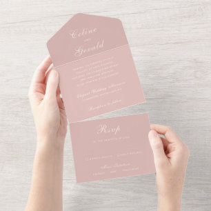 Invitación Todo En Uno Celine Pink Elegant Wedding