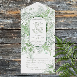 Invitación Todo En Uno Cena blanca de estilo moderno de follaje verde