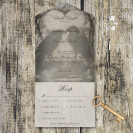 Invitación Todo En Uno Cena Boda Oscura Gótica Negra y Tan Raven