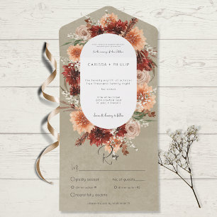 Invitación Todo En Uno Cena de Boho Rust & Peach Floral Oval