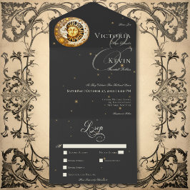 Invitación Todo En Uno Cena de Dark Moody Victorian Moon Sun Stars