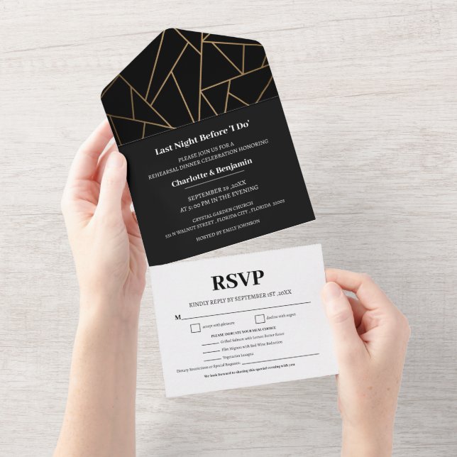 Invitación Todo En Uno Cena de Ensayo de Elección de Comida Moderna Negra (desgarro)