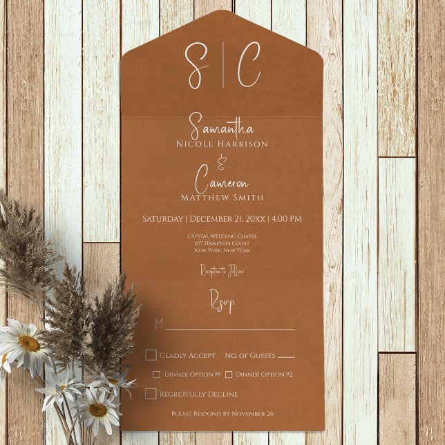 Invitación Todo En Uno Cena de monograma mínimo de óxido moderno (Subido por el creador)