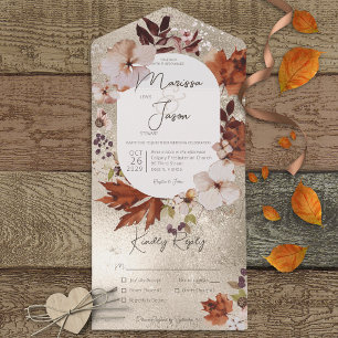 Invitación Todo En Uno Cena de oro de Wreath Neutral de otoño rústico