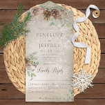 Invitación Todo En Uno Cena de oro moderna Pinecone & Berries<br><div class="desc">TAMBIÉN ESTÁ DISPONIBLE CON UN CÓDIGO QR A ESCALAR. Este diseño sencillo y elegante tiene un aspecto moderno, con pinturas de pino verde y bayas rojas sobre un suave y blanco borroso sobre un fondo purpurina dorado. Las invitaciones todo en uno personalizadas son una combinación única de una invitación personalizado...</div>