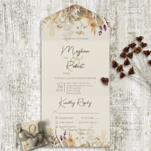 Invitación Todo En Uno Cena de Tan Rustic Boho Fall Wildflowers