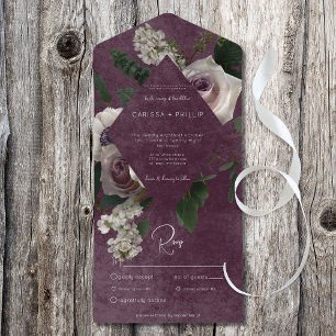 Invitación Todo En Uno Cena de Vino Floral Rosa y Blanco Oscuro Moderno