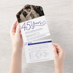 Invitación Todo En Uno Cena del 45º aniversario de bodas azul RSVP foto