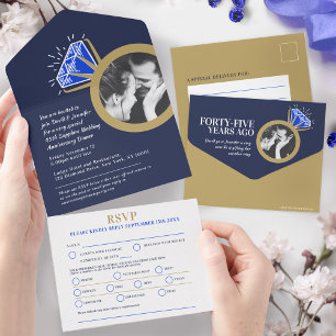 Invitación Todo En Uno Cena del 45º aniversario de bodas comida anillo de