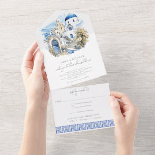 Invitación Todo En Uno Cena ensayada Santorini Grecia con Rsvp