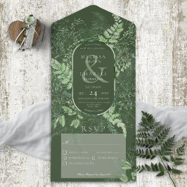 Invitación Todo En Uno Cena esmeralda de follaje verde de ferrina rusa