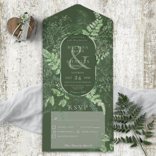 Invitación Todo En Uno Cena esmeralda de follaje verde de ferrina rusa