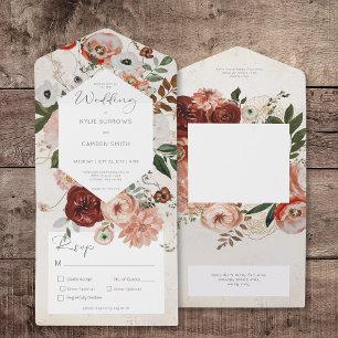 Invitación Todo En Uno Cena floral Boho Cream Burgundy Fall