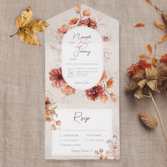 Invitación Todo En Uno Cena floral de crema afligida de Boho (Subido por el creador)