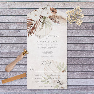 Invitación Todo En Uno Cena floral moderna de Boho Neutral