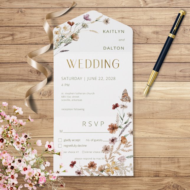Invitación Todo En Uno Cena moderna con flores silvestres blancas (Subido por el creador)