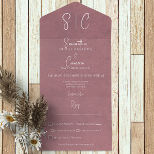 Invitación Todo En Uno Cena Moderna con Monograma Mínimo Rosa