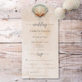 Invitación Todo En Uno Cena moderna de color agua de arena de la costa