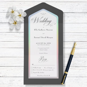 Invitación Todo En Uno Cena moderna en arcoiris blanco y negro