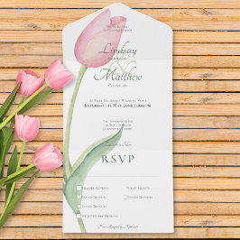 Invitación Todo En Uno Cena moderna Rubor Pink Tulip Solo