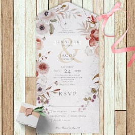 Invitación Todo En Uno Cena romántica floral blanca y rosa