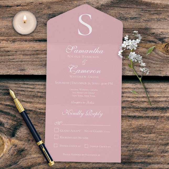 Invitación Todo En Uno Cena rosa monográfica moderna (Subido por el creador)