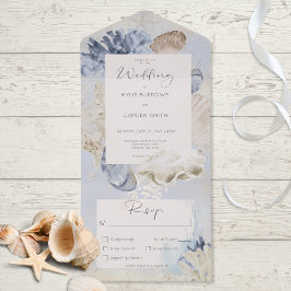 Invitación Todo En Uno Cena Rustic Blue Ocean Beach