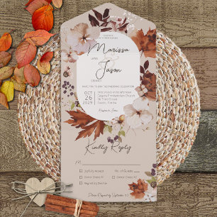 Invitación Todo En Uno Cena Rustic Fall Neutral Wreath Tan