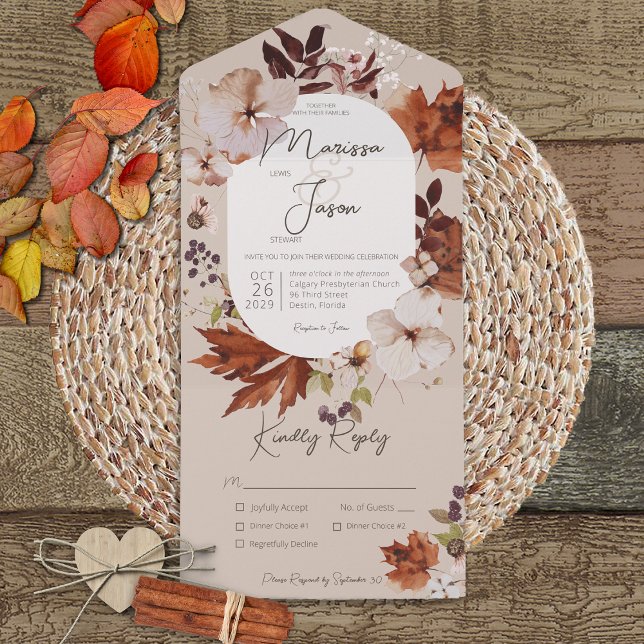Invitación Todo En Uno Cena Rustic Fall Neutral Wreath Tan (Subido por el creador)