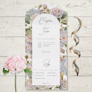 Invitación Todo En Uno Cena Rustic Pastel Hydrangeas White Arch