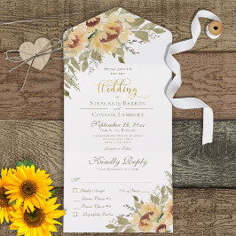 Invitación Todo En Uno Cena Rustic Soft Yellow Sunflowers