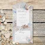 Invitación Todo En Uno Cena Rústica Boho Dusty Blue Beach<br><div class="desc">DISPONIBLE CON O SIN CÓDIGO QR O CON O SIN OPCIONES DE SELECCIÓN DE CENAS. El diseño está inspirado en la temática de la playa: hierbas tan boho, conchas tostadas y marrones, y peces estrella polvorientos azules y vida marina sobre un suave fondo azul polvoriento que ha estado angustiado con...</div>