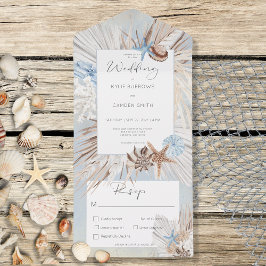 Invitación Todo En Uno Cena Rústica Boho Dusty Blue Beach