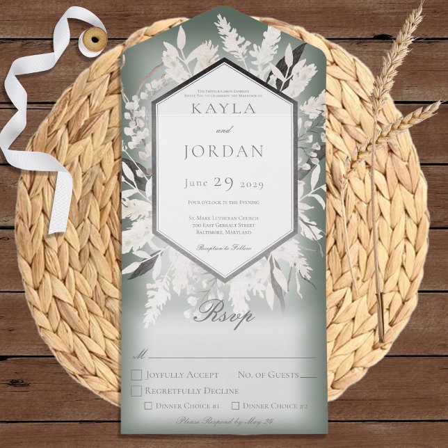 Invitación Todo En Uno Cena Verde Boho Dried Grass Wreath Sage (Subido por el creador)