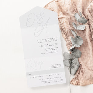 Invitación Todo En Uno Ceniza   Script Watermark Monogram Boda