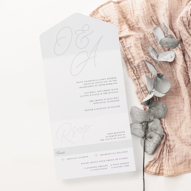 Invitación Todo En Uno Ceniza | Script Watermark Monogram Boda (Subido por el creador)