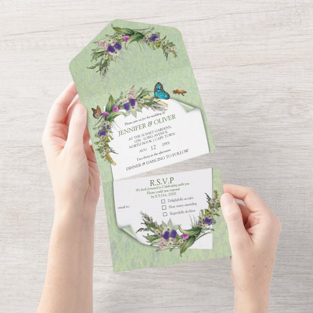 Invitación Todo En Uno Césped y flores de primavera todo en una invitació (desgarro)